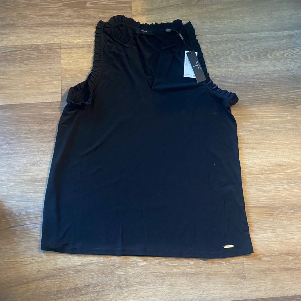 Tahari Black Ruffle-Trim Tank Top